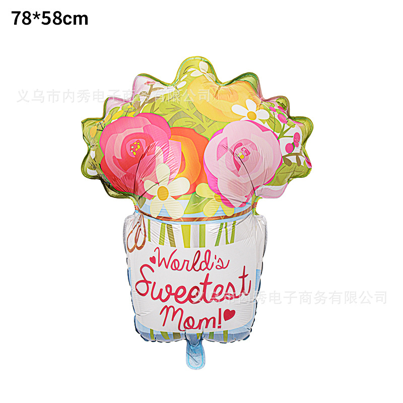 Globos de ramo del día de la madre transfronterizos Globos de película de aluminio en forma de cara sonriente Globos de ramo de mano Globos de flores en macetas