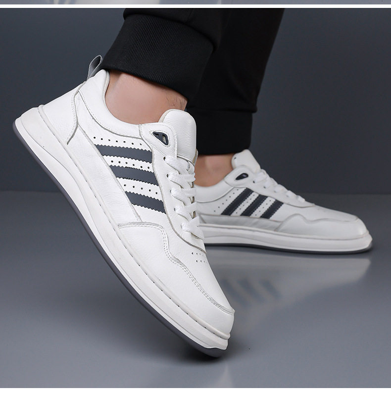 Giày sneaker nam da bò thật đế dày cổ thấp phong cách retro, giày thể thao thường ngày dây buộc — Giày sneaker Q2026 màu trắng, Giày ván Q2026 màu đen chi tiết 15