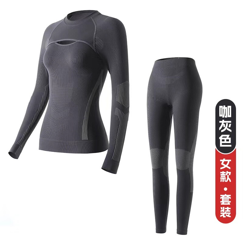 秋冬时尚挖孔速干滑雪服内衣套装女运动吸湿排汗压缩保暖打底衣|undefined