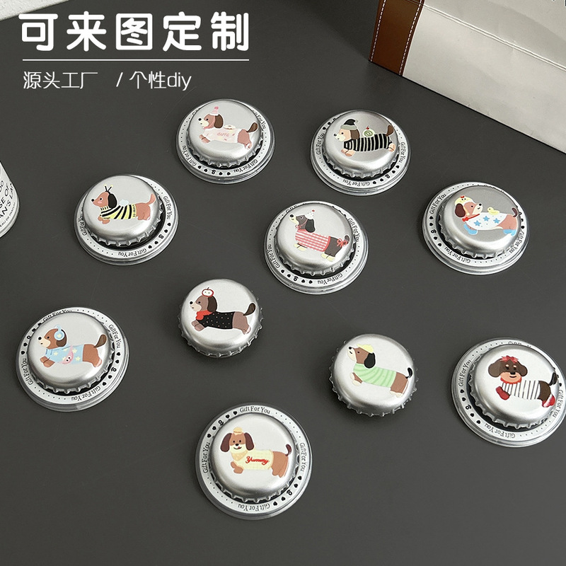 Cute dachshund fun bottle cap design to figure D magnetic air bag mobile phone bracket mobile phone case accessories Joker