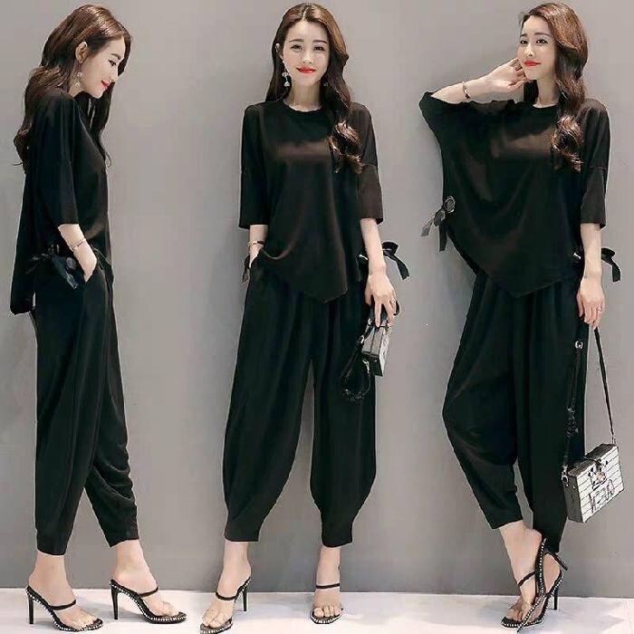 Casual Summer Stylish Outfit for Women 2026 New Korean Style Loose Slimming Fashion Carrot Pants Two-Piece Set Wide-Leg Pants Casual Summer Stylish Outfit for Women 2026 New Korean Style Loose Slimming Fashion Carrot Pants Two-Piece Set Wide-Leg Pants
