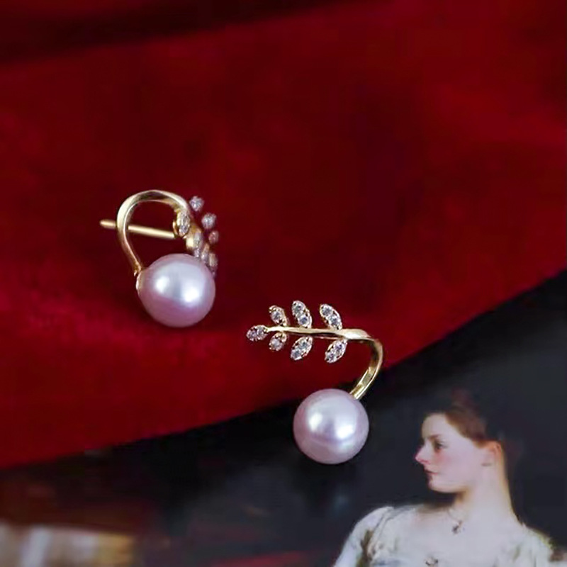 天然淡水珍珠耳钉女简约2021新款潮14k注金麦穗