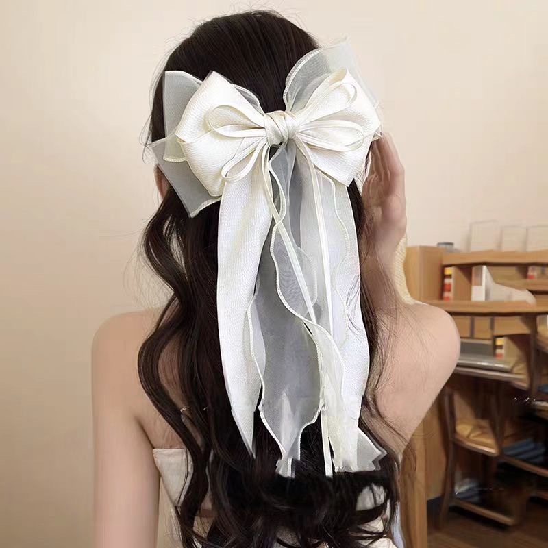 特大ジャスミンホワイトメッシュリボンヘアピン女性の後頭部用 2025 新作春夏ハイエンドヘアアクセサリー女性用|undefined