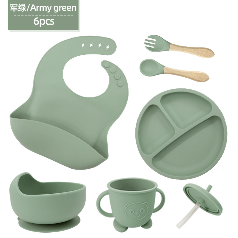 Conjunto de cubiertos de silicona para niños cubiertos de alimentación de grado alimenticio para bebés cubiertos de alimentación integral a prueba de caídas tazón taza de paja