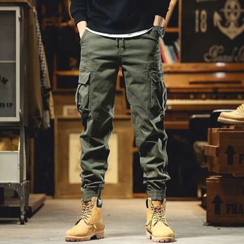 American locomotive overalls, men's spring and autumn fashion brand slim slim-fitting, small feet, men's retro multi-pocket casual pants