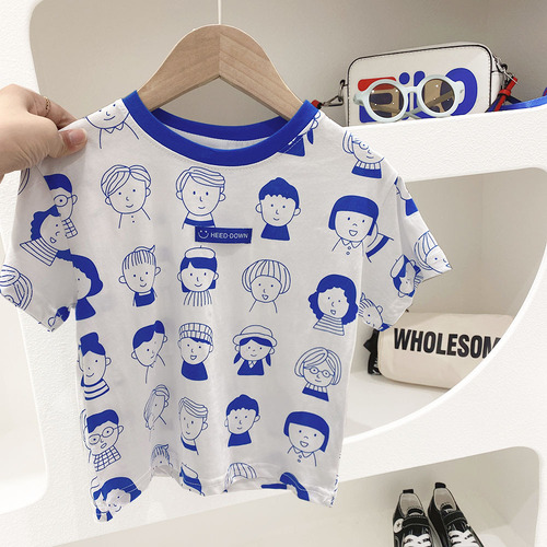 2023 summer Korean style children's clothing boys and children stretch rack short-sleeved T-shirt baby tops bottoming shirt manufacturer supply
