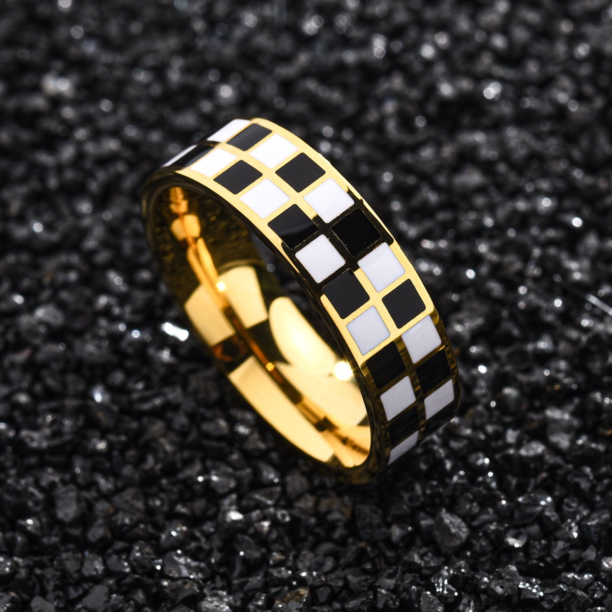 Title 7, Mens Stainless Steel Checkered Black and White...