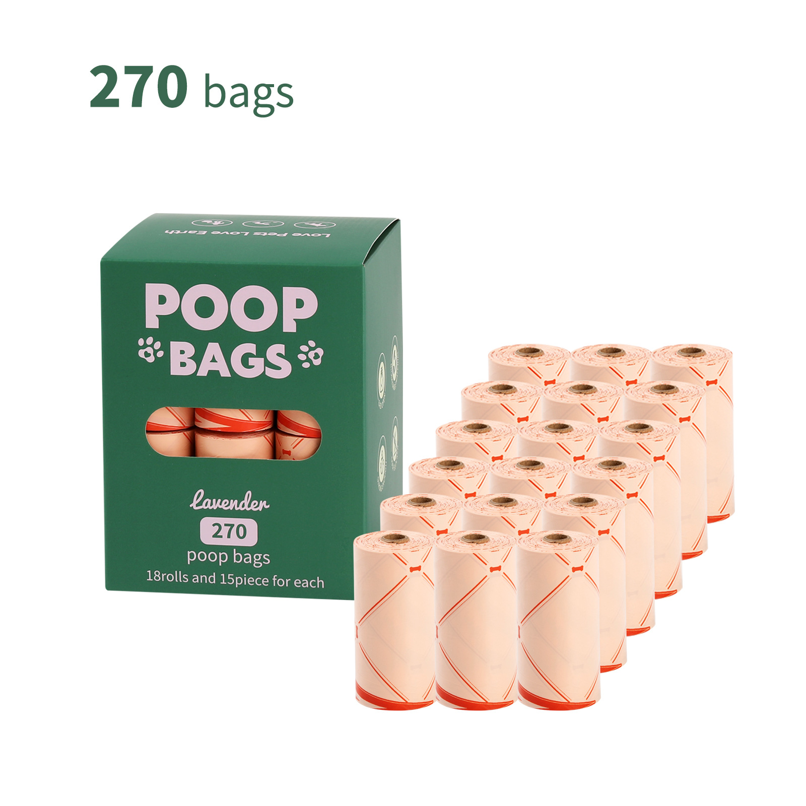 Nuevo medio ambiente biodegradable bolsa de basura de mascotas bolsa de basura distribuidor de bolsa de heces OPP caja de cabeza de fijación empaquetada bolsa de heces