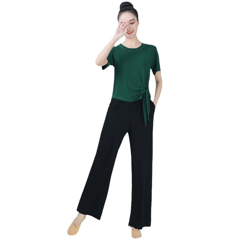 Квадратная танцевальная одежда Новый модалл с коротким рукавом Прыжок танцевальная йога тренировочная одежда Весенний и летний тонкий фонарь широкие брюки