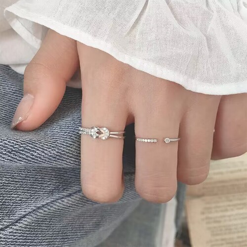 zoozmini Japanese and Korean open ring women's ins zircon index finger ring niche design fashion simple personality finger