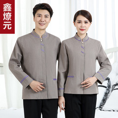Cleaning work uniform summer linen women's short sleeve set for real estate office property aunt large size men's long sleeve printed item