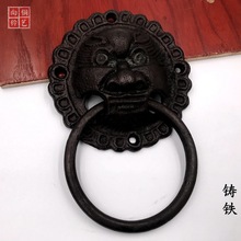 中式式仿古大门铜拉手兽头门环复古圆形把手铜配件铸铁明装拉手