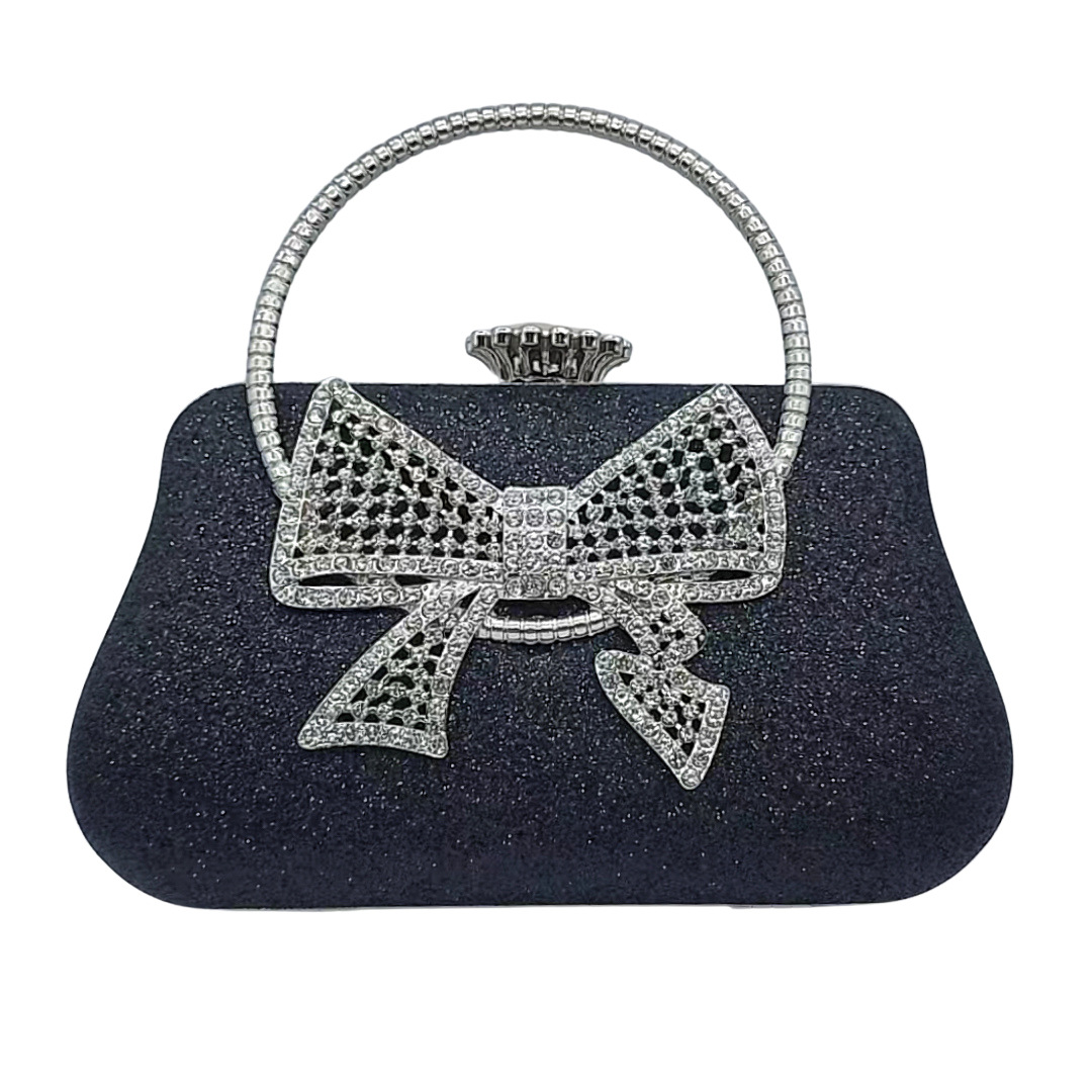 Túi clutch nữ dự tiệc da đơn giản tay cầm nơ — Màu đen, Màu bạc, Màu vàng nhạt, Màu Sâm panh