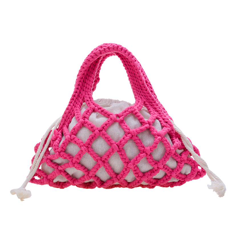 Bolsa de red de pesca para niños de estilo coreano 2022 otoño nuevo comercio exterior bolsa tejida personalizada niños y niñas bolsa de cubo hueco portátil