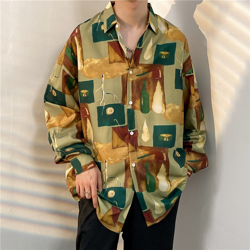 One-piece dropshipping cross-border Hawaiian floral shirt men's ice silk beach style Hong Kong style loose fit niche retro mature style drape