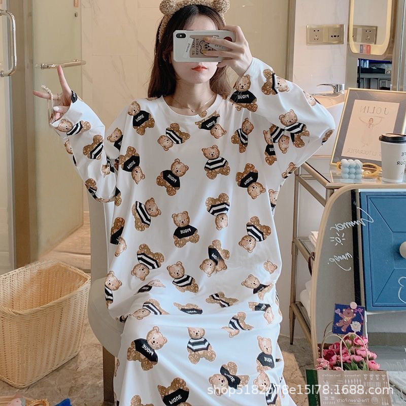 Otoño estilo coreano camisón de manga larga de las mujeres lindo más tamaño camisón de las mujeres Primavera Otoño Invierno largo camisón al aire libre ropa para el hogar