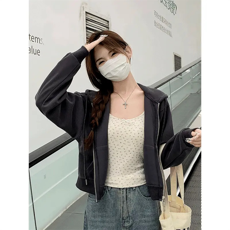 韩版宽松2025连帽开衫卫衣女秋冬新款拉链加厚慵懒风即墨卫衣外套|undefined