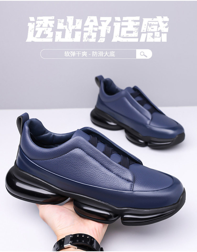 Giày thể thao nam cổ cao dáng sneaker buộc dây, đế bằng chống trơn trượt, thoáng khí — Màu đen, màu xanh chi tiết 6