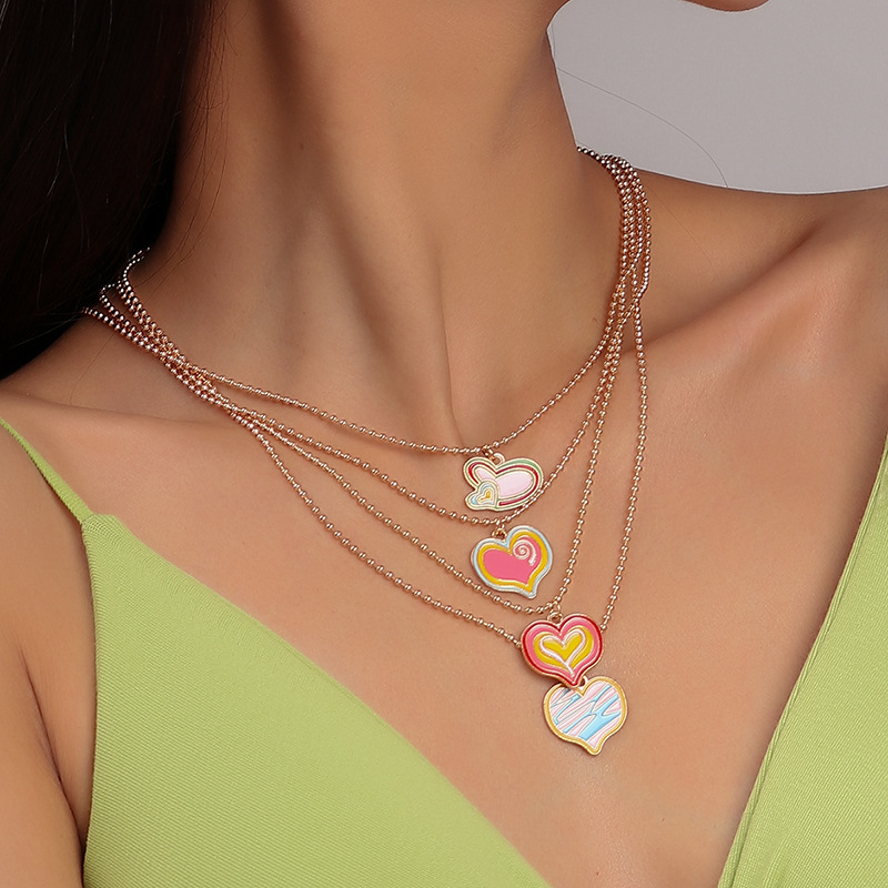 Zinc Alloy Chain Material Vacation Classic Style Heart Shape Zinc Alloy Ball Chain Pendant Necklaces Wholesale