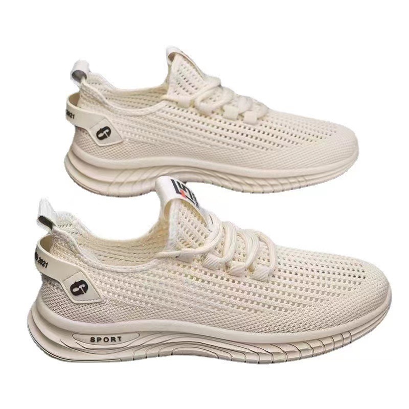 Otoño nuevo tipo de zapatos de hombre transpirables delgados estilo coreano de moda con zapatos casuales un pie de calzado vacío zapatos deportivos tejidos al por mayor