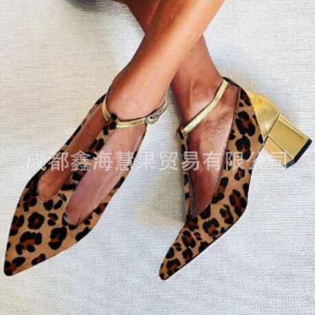 2026 Spring Sandals for Women Leopard Print European and American High Heels for Women 40-43 Summer New Style Single Shoes Pointed Toe Mules for Women
