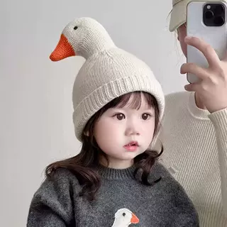 男女童毛线帽子冬2026呆头鹅毛线帽儿童鹅头造型针织帽宝宝套头帽