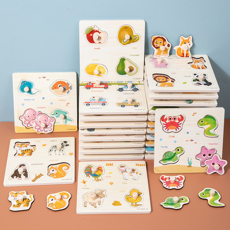 Montessori educación temprana tablero de mano rompecabezas de tráfico de animales bloques de construcción niño rompecabezas juego de panel de juguete bebé 1-2 años de edad