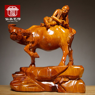 Huali Wood Shepherd Boy Riding Buffalo Carving Ornaments Cattle Boy Home Living Room Office Entrance Decoration Crafts