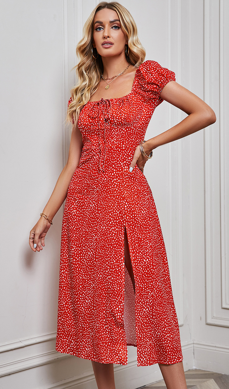 Women's Slit Dress Sexy Boat Neck Printing Slit Backless Short Sleeve Flower Midi Dress Daily display picture 3