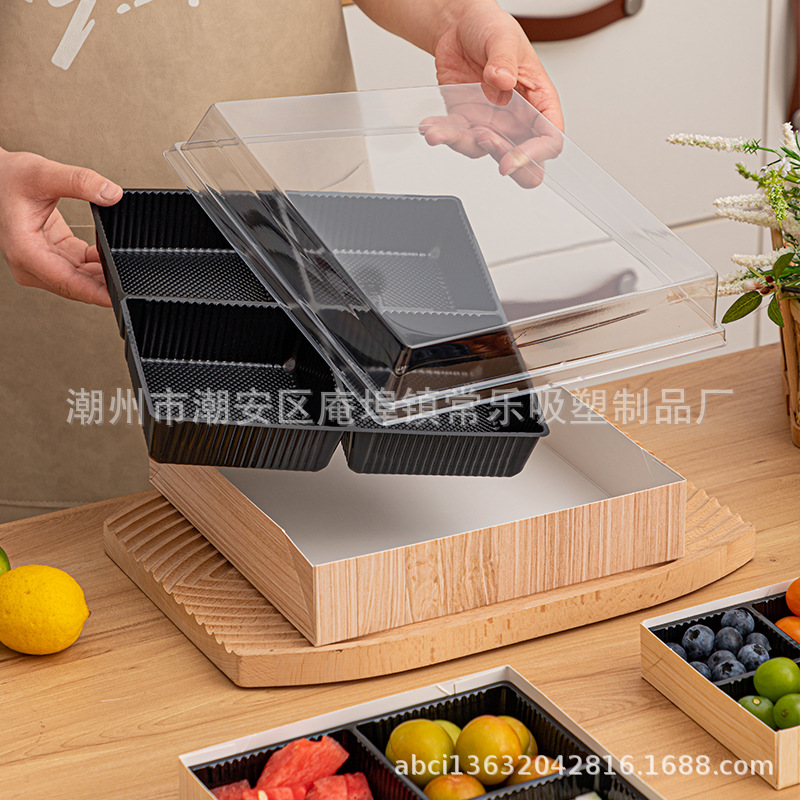 Caja de corte de fruta cuadrada sin plegables, tres cuadrados, cuatro cuadrados, nueve cuadrados de sushi salado, caja de embalaje de papel y plástico