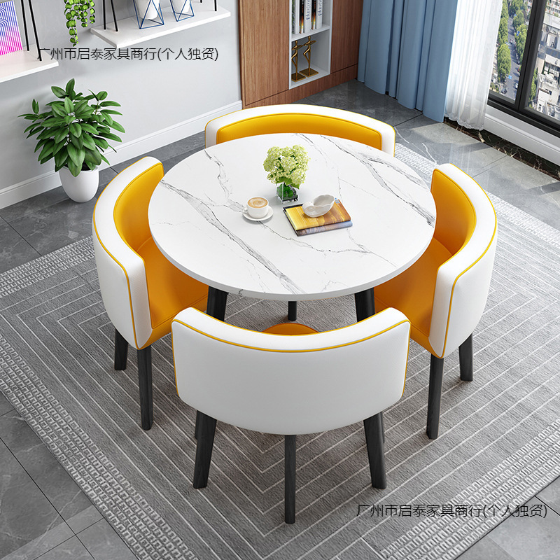 Modern Simple Folding Dining Table Home Dining Table Set Round Table Leisure Negotiation Reception Table and Chair Combination for Adults