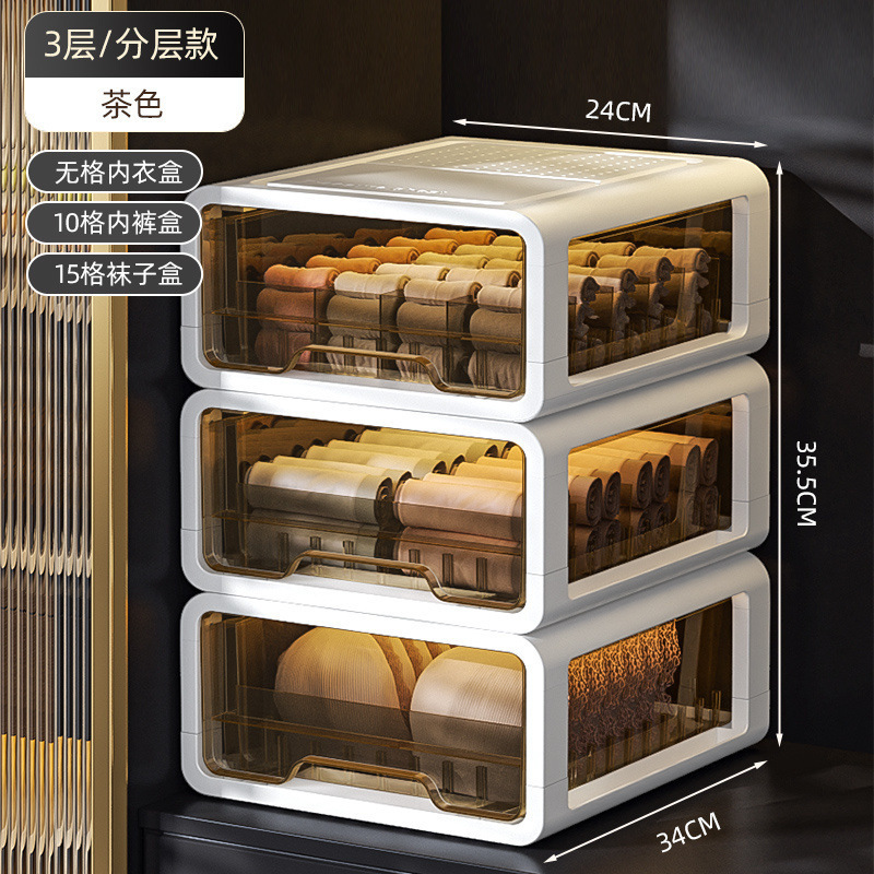 下着収納ボックス 引き出し式 靴下ボックス 下着一体型3分割収納ボックス 衣類整理ボックス インナーウェア収納ボックス クローゼット仕切りデザイン|undefined