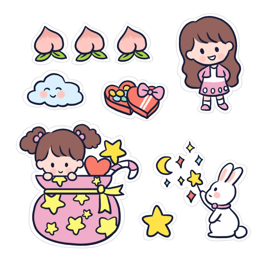 Cartoon sticker, laptop, book, DIY, for students