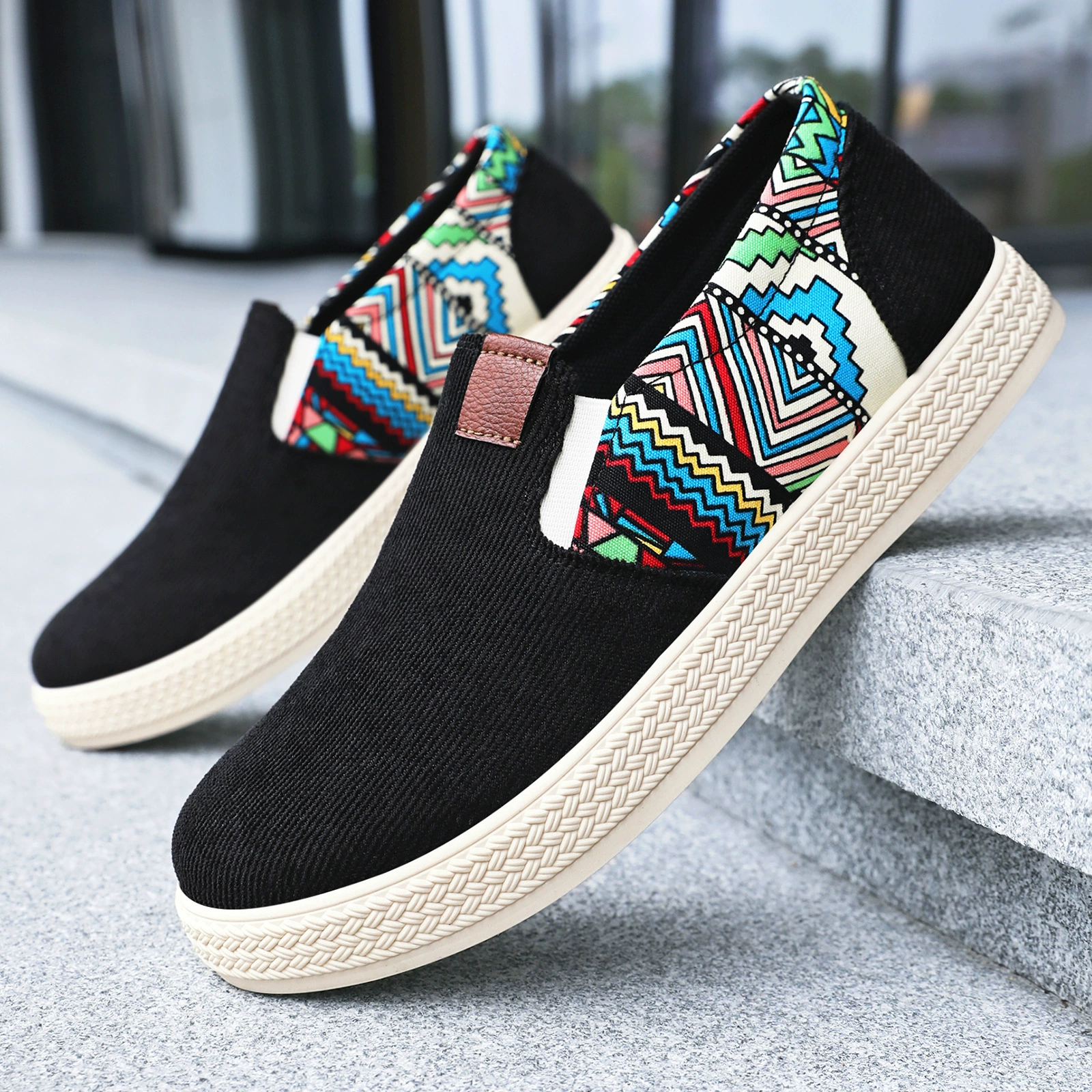 Мужские тканевые туфли в стиле старого Пекина, осенние дышащие кеды, повседневные мужские слипоны, модные тканевые туфли в этническом стиле