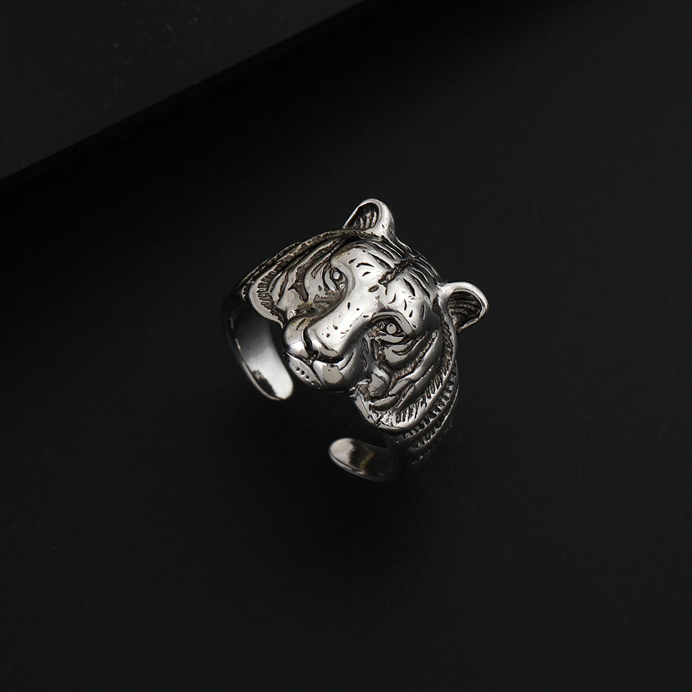 Tiger Head Ring European and American Popular Hip-hop Personalized Creative Silver-plated Men's Domineering Tiger Index Finger Ring Spot Wholesale