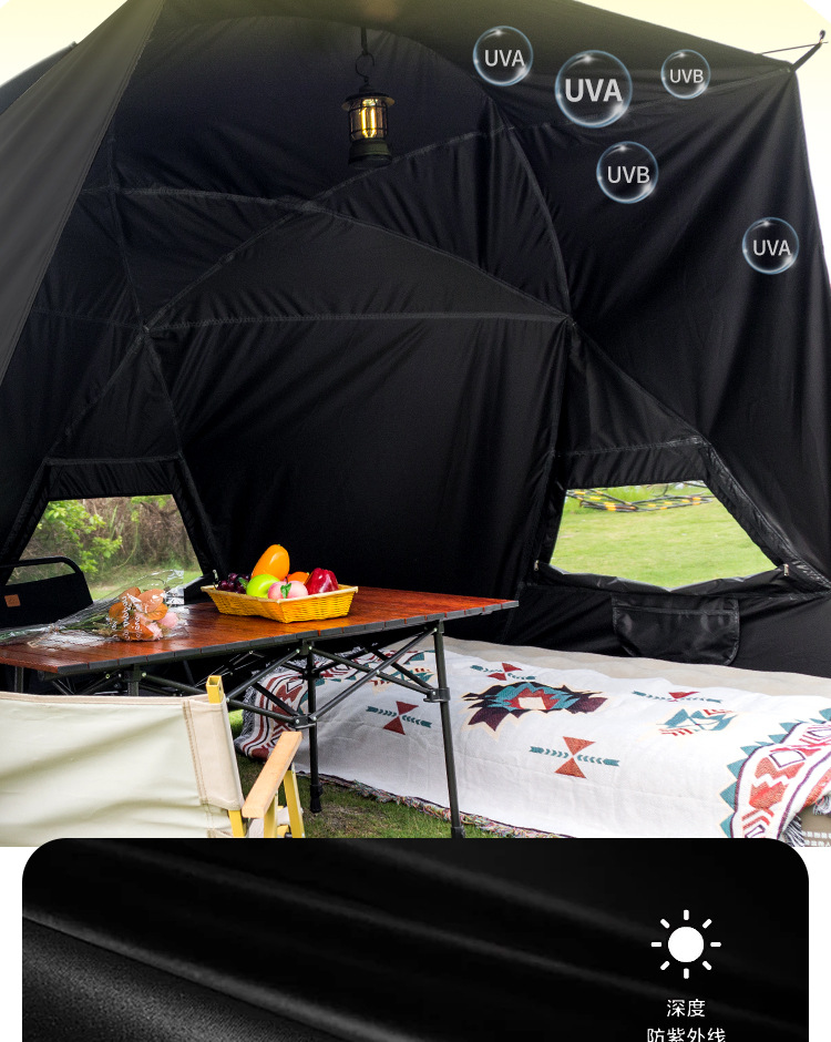 Outdoor Tent Canopy Integrated Black Coating Sun Protection Automatic Quick-Open Folding Portable Camping Tent Without Sunshade