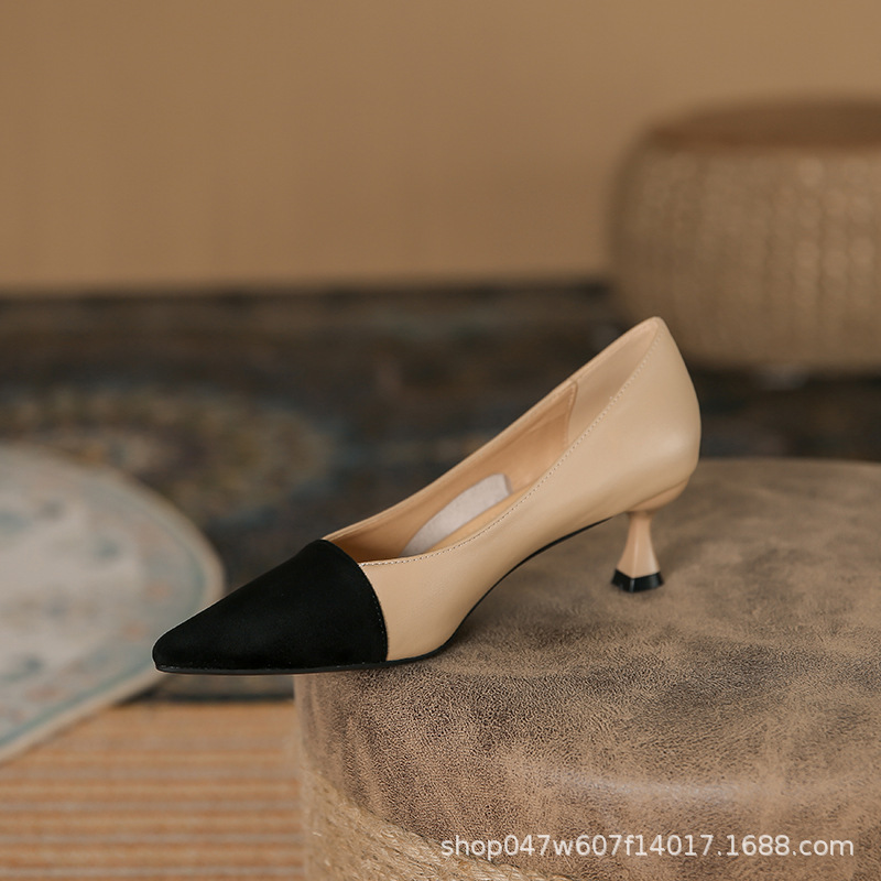 TT969-AA high heel women's stiletto heel 2024 New 5CM high heel pointed fashion color matching sheepskin shoes