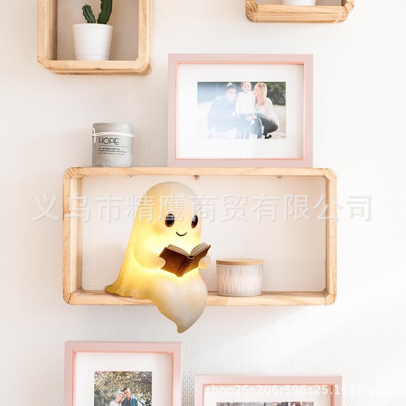 新品Cute Ghost Reading Book Lamp可爱鬼读书灯万圣节工艺品摆件|undefined