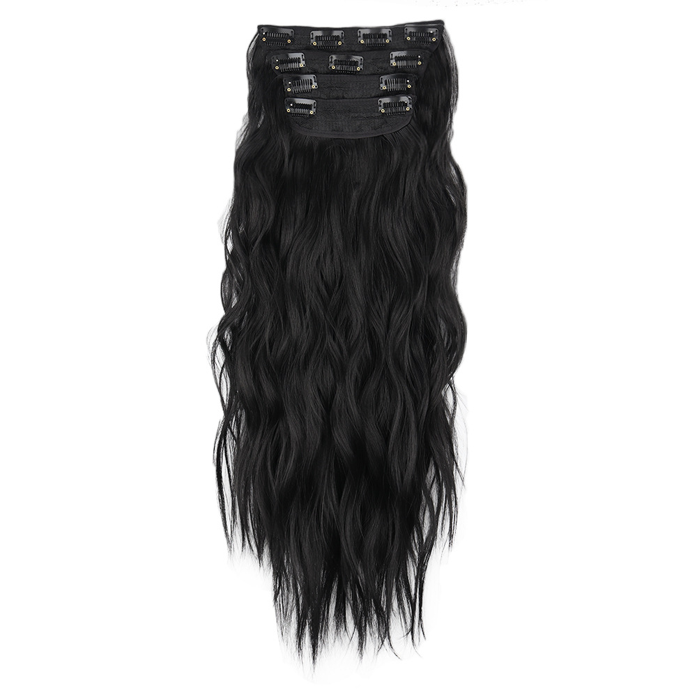 Pelo largo rizado europeo y americano de cuatro piezas conjunto clip pelo comercio exterior gran ola peluca pieza ondulación del agua peluca conjunto de 4 piezas