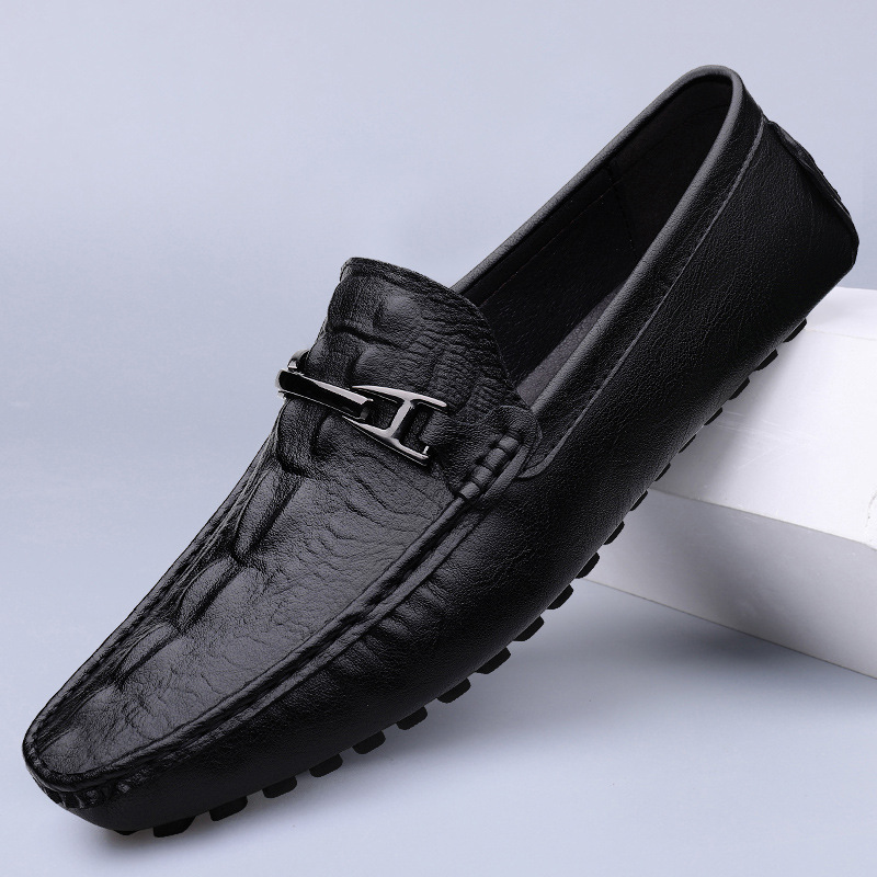 Cross-border new style crocodile pattern beanie shoes large size lazy driving shoes British casual shoes genuine leather cowhide men's shoes