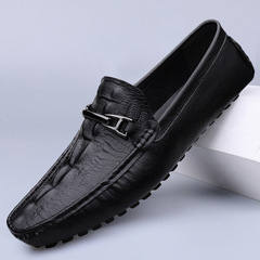 Cross-border new style crocodile pattern beanie shoes large size lazy driving shoes British casual shoes genuine leather cowhide men's shoes