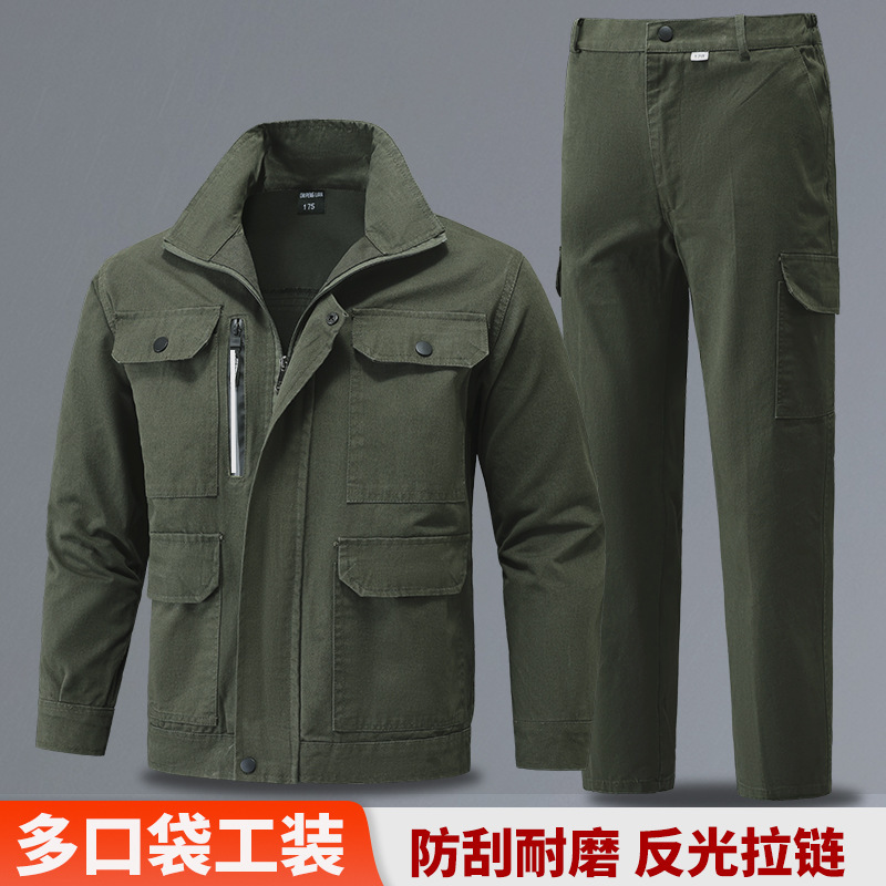 Work Clothes Cotton Twill Suit Men's Spring and Autum Breathable and Stain-Resistant Welding Clothes Labor Protection Construction Site Work Clothes Outdoor Leisure