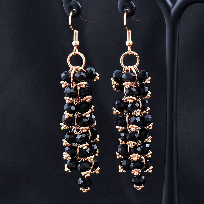 Sweet Solid Color Rhinestone Copper Beaded Plating Drop Earrings 1 Pair