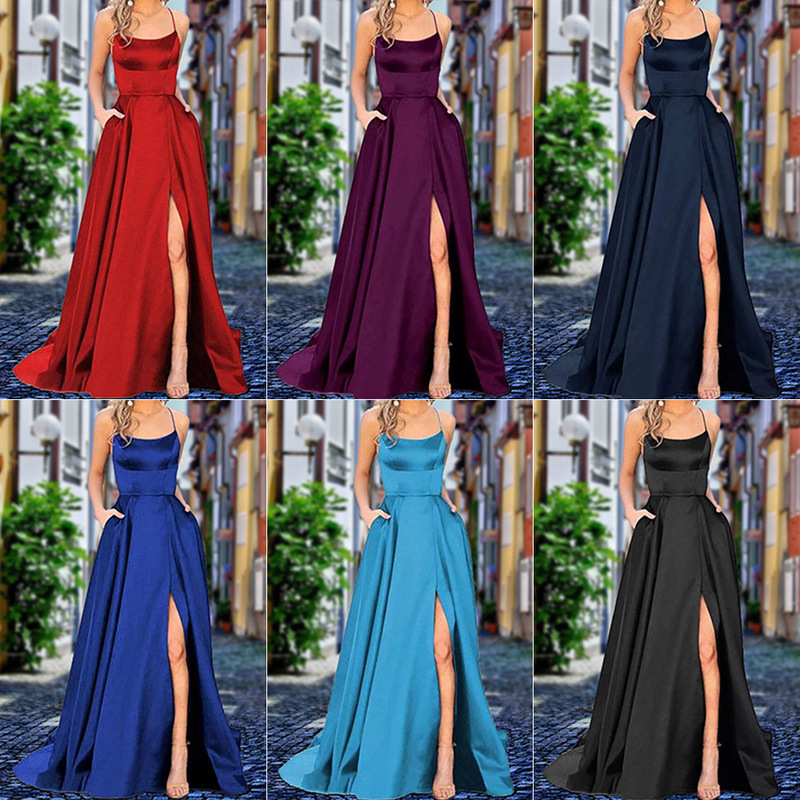 2023 Solid Color European and American Bridesmaid Dress Long Dress Slimming Shoulder-free Girlfriend Amazon Fashion Bridesmaid Evening Dress