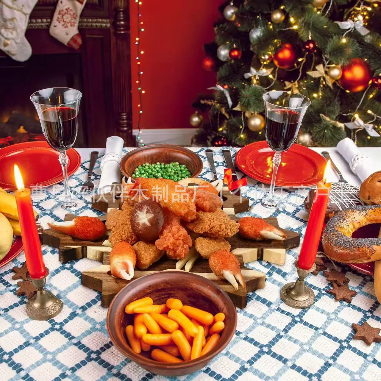 跨境圣诞节木质零食盘家用实木甜品面包餐盘桌面实木托盘