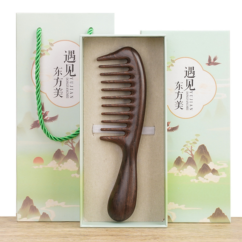 天然黒檀木櫛、木製櫛、巻き毛用マッサージ櫛、中歯粗歯接合ヘアブラシ、滑らか髪用櫛、静電気防止|undefined