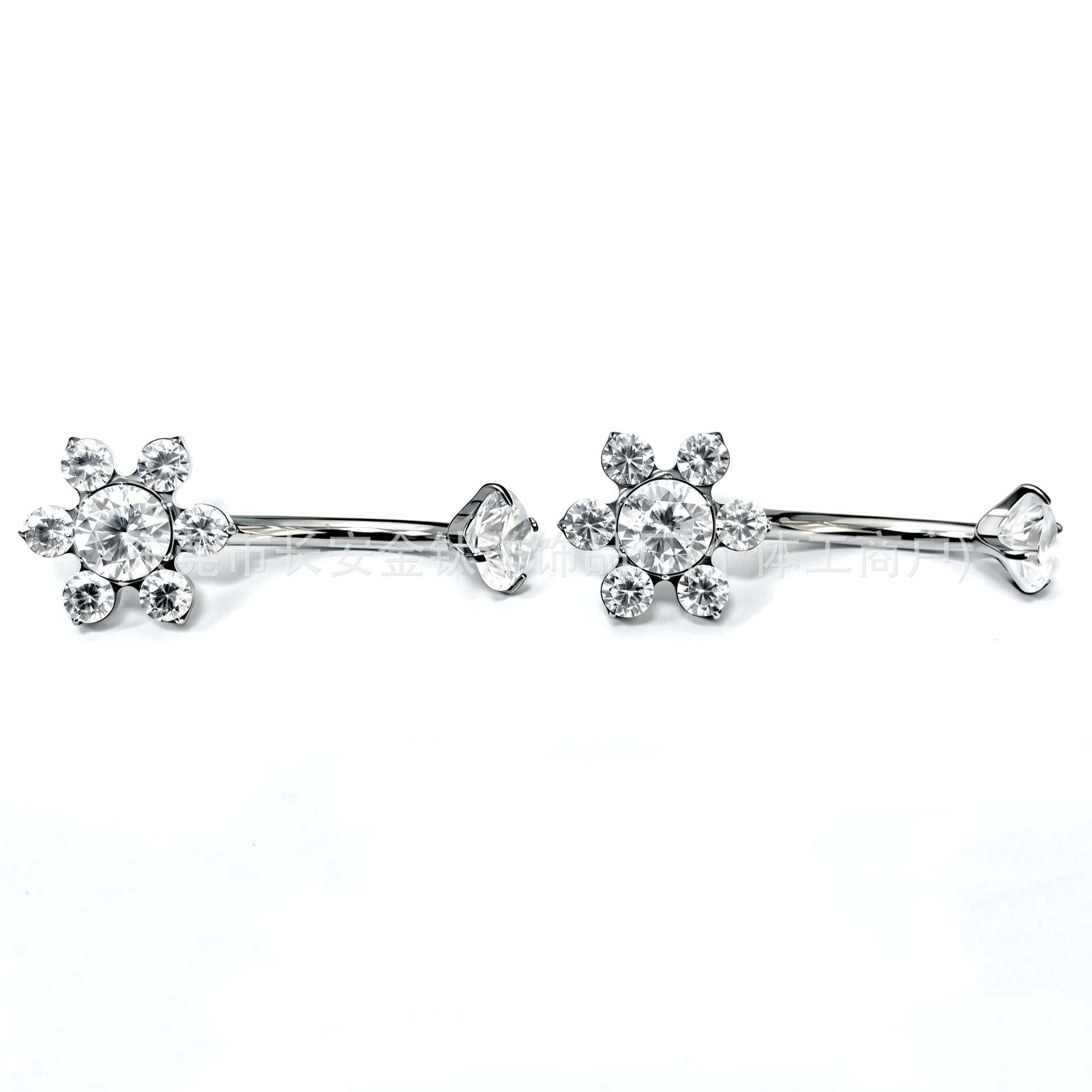 F136 Titanium Internal Thread Six-Leaf Zircon Belly Button Ring - G23 Titanium Alloy Body Piercing Jewelry detail image 4