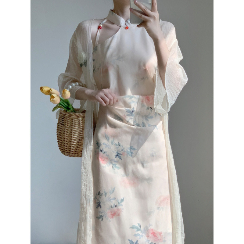 Q7N 新中国風レトロホルターネックチャイナドレス改良版ドレス女性の夏服 2025 新しい中国風ウエスト|undefined