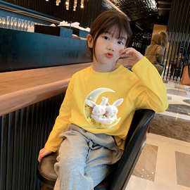 H2129#纯棉女童夏装短袖t恤2025新款洋气女大童体恤儿童夏季上衣