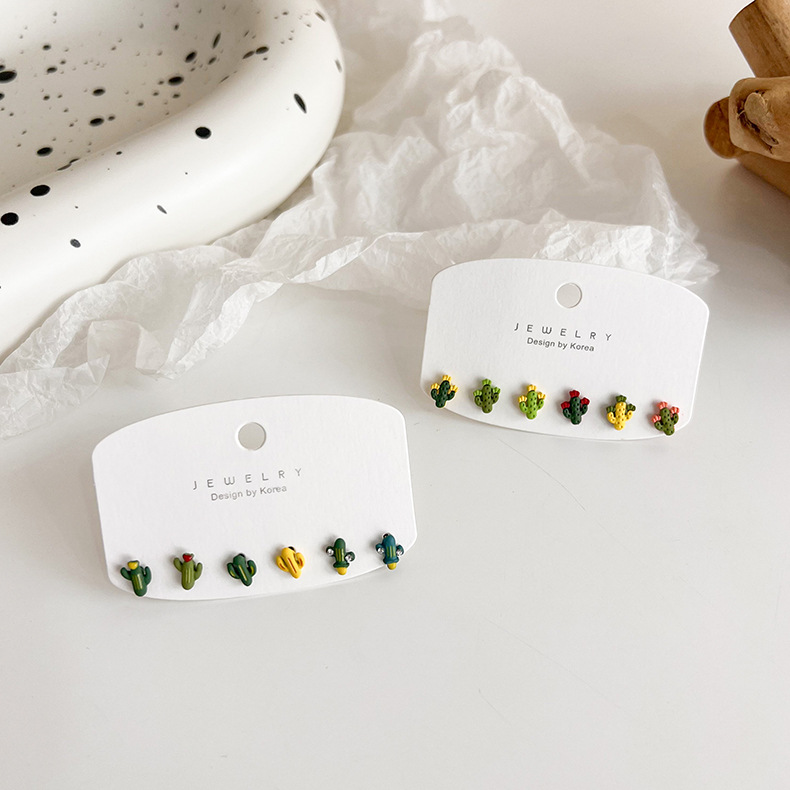 cute cactus stud earrings 2021 new earrings 6-piece set